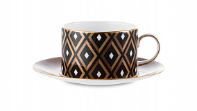 Набор чашек чайных с блюдцами Wedgwood Джио Голд 220 мл, 4 шт, фарфор
