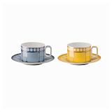 Набор чашек чайных с блюдцами Rosenthal Сваровски 260 мл, 2 шт, фарфор, голубой, желтый