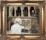Картина "Девушка на скамье" 28*36см + багет №14