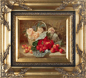 Картина "Розы и клубника" 20*25см + багет №43