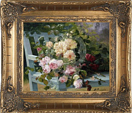 Картина "Цветы на скамейке" 20*25см + багет №14