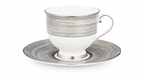 Чашка чайная с блюдцем Narumi Платиновый дуэт 270 мл, фарфор костяной