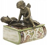 Шкатулка с ангелом 14см, коллекция фарфор с бронзой