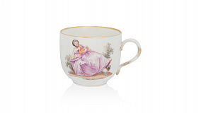 Чашка с блюдцем Meissen Дама с мопсом, лимитированный вып 23/75, 2004г