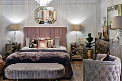 Банкетка велюровая серо-бежевая на металлическом каркасе GARDA DECOR