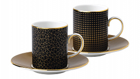 Набор чашек кофейных с блюдцем Wedgwood Джио Голд 110 мл, 2 шт, фарфор