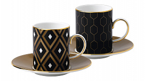 Набор чашек кофейных с блюдцами Wedgwood Джио Голд 110 мл, 2 шт, фарфор