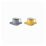 Набор чашек для эспрессо с блюдцами Rosenthal Сваровски 80 мл, 2 шт, фарфор, голубой, желтый