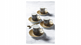 Набор чашек кофейных с блюдцами Wedgwood Джио Голд 110 мл, 2 шт, фарфор